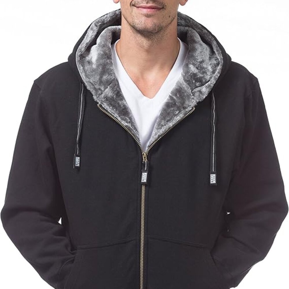 Pro Club Men's Heavyweight Pile Full Zip Hoodie (144), Black/Gray - New